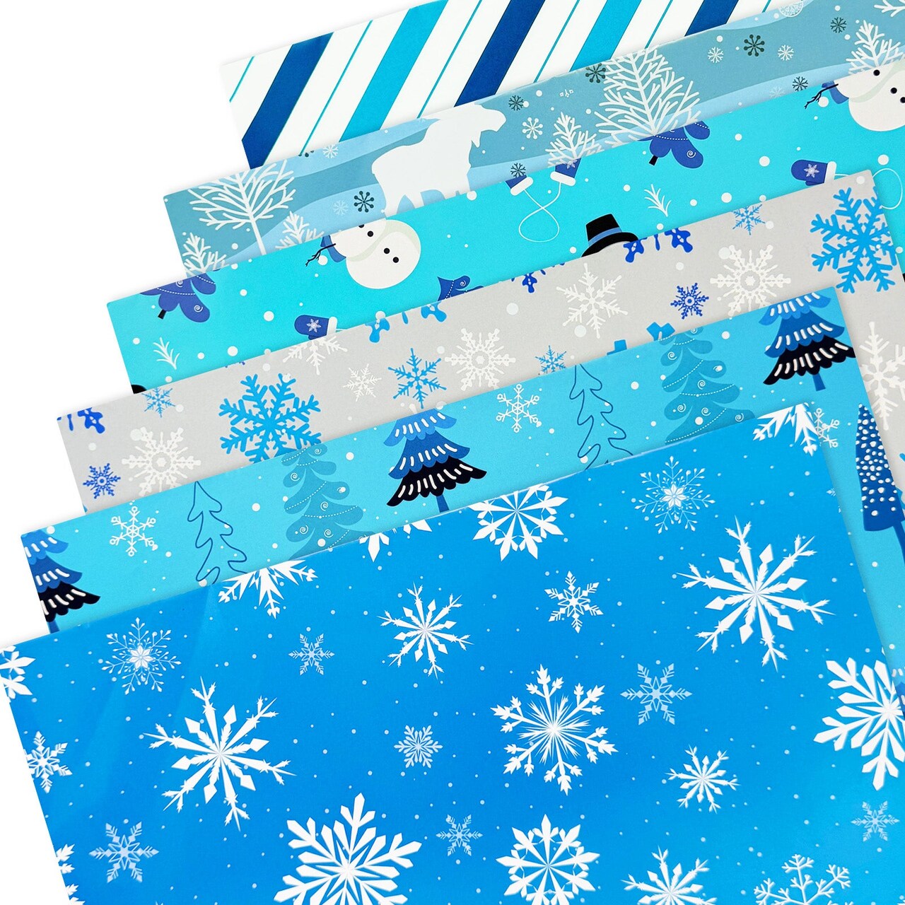 Wrapables Christmas Holiday Gift Wrap Paper Sheets Folded Flat 20L x 27W inches (12 Sheets), Blue Snowflake